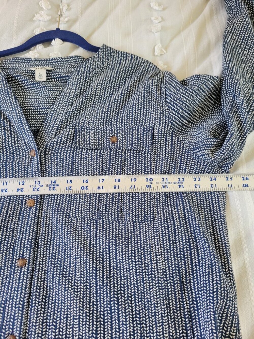 L.L. Bean Organic Cotton Button Front Shirt Navy Print XL Coastal Grandma Beachy - Picture 7 of 10